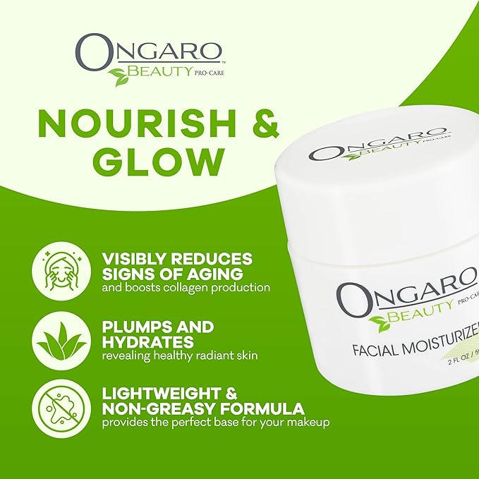 Ongaro Beauty Organic Face Moisturizer - Hydrating Face Cream, Probiotic Moisturizer with Aloe Vera, Vitamin A, C & E - Hyaluronic Acid, Face Lotion for All Skin Types - Nourishes Skin - 2 fl. Oz