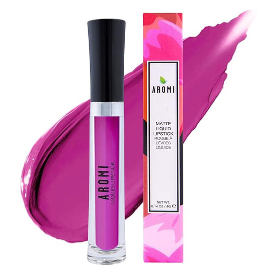 Aromi Matte Liquid Lipstick | Long-Lasting, Smudge Proof, Purple Magenta Lip Color, Waterproof, Pink Raspberry, Paraben, Phthalate, + Gluten Free (Forbidden Fuchsia)