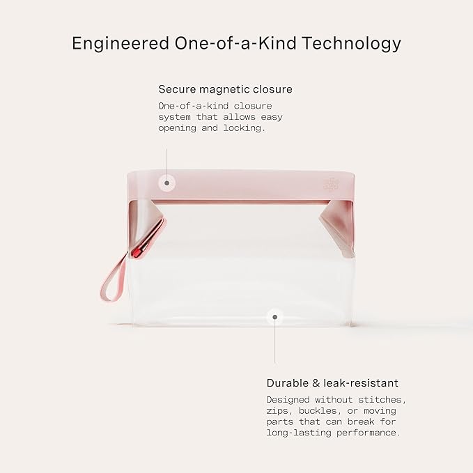 Cadence Parcel - Clear Dopp Kit with Magnetic Closure - Durable and Leak-Resistant Travel Toiletry Kit - TSA-Compliant & Modular Design - Hygiene Bag for Travel Essentials - 1 Qt - Rose