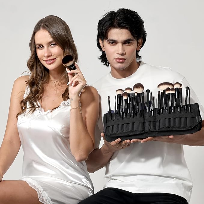 25 pcs Makeup Brush Set Holder Black Professional Kabuki Powder Concealers Eye shadows Blush Eyeliner Eyebrow Contour Eye blending Brushes (25pcs brush with box)