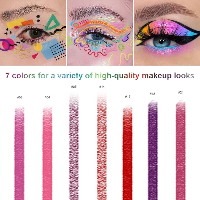 7 Colorful Eyeliner Pen Set, Eye Shadow Pencil, Pearl Eyeliner Kit Metallic Glitter Colored Eye liner for Women Eye&Lip Liner Professional Waterproof Eye Makeup (7PCS C)