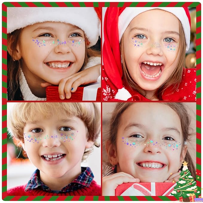 8Pcs Face Makeup Patches, Glitter Freckles Face Tattoo for Teenagers & Young Women, Sparkle Freckles Makeup Patches, Waterproof Face Glitter Freckles for Christmas (8PcsD Holographic Multicolor)