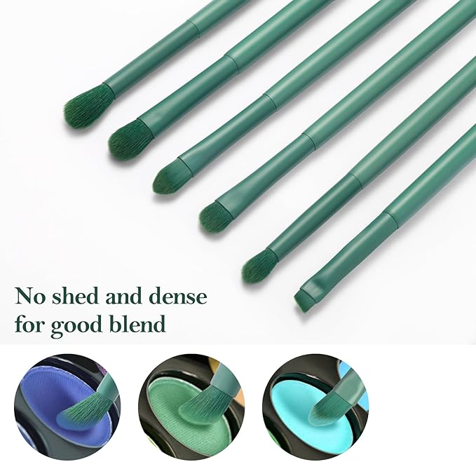 Eye Makeup Brush Set, 6 Pcs Professional Blending Eyeshadow Makeup Brushes for Concealer Eyebrows Eyeliner, Soft Hairs & Wood Handle (green)…