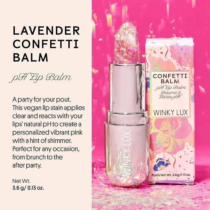 Winky Lux Lavender Glitter Confetti Balm - Hydrating ph Lip Balm, Natural Pink Tint with pH Color Changing, Moisturize & Soften Lips While Leaving Sheer Pink Tint, with Vanilla Scent