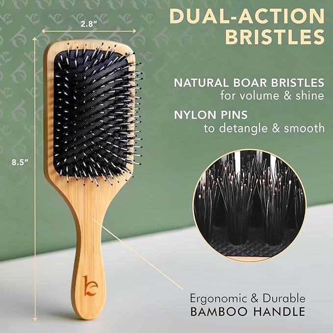 Beauty by Earth Boar Bristle Brush - Premium Paddle Brush for Fine, Thick, and Thinning Hair for Men and Women