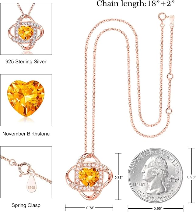 Iefil 925 Sterling Silver Love Knot Birthstone Necklace, Natural or Created Gemstone, Anniversary Birthday Gifts for Women, Jewelry Gifts for Wife Mom Girlfriend