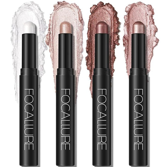FOCALLURE 4PCS Cream Eyeshadow Stick Sets,Highlighter Eye Shadow Pencil with Crease-proof Formula,Long Lasting Waterproof Eyes Makeup,Pearl Rose