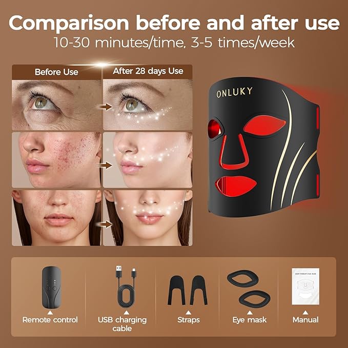 Red Light Therapy Mask for Face,70 LED Face Mask Light Therapy,USB C Rechargeable,Infrared Light Therapy Mask for Home Working Travel Yoga Sleep