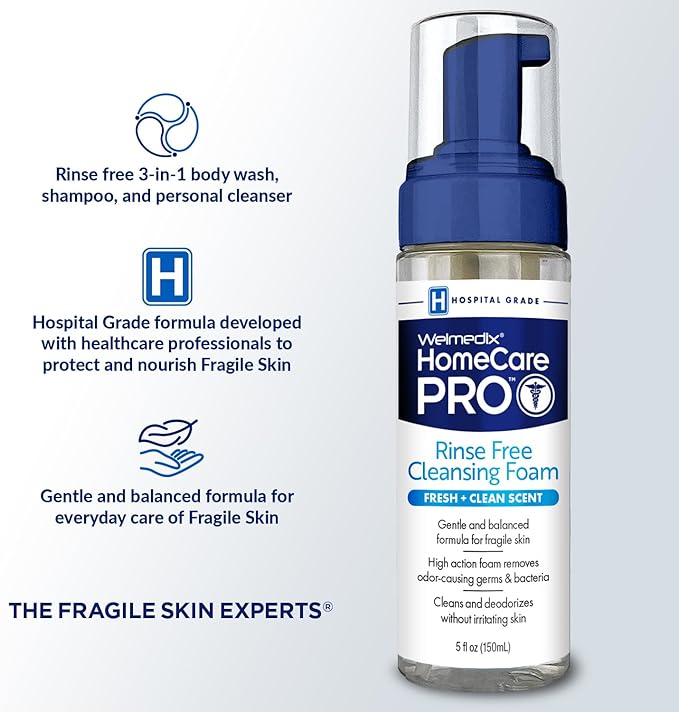 Welmedix Rinse Free Cleansing Foam, 3 in 1 Body Wash, Shampoo and Personal Cleanser for Elderly, Incontinence and Infant Care, Hospital Grade, Sulfate Free, Paraben Free (Pack of 6)