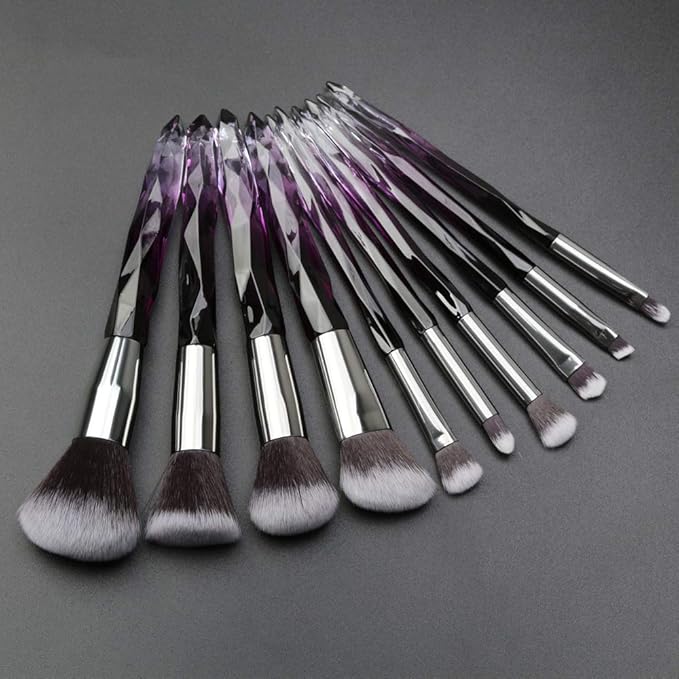 Makeup Brushes Crystal Handle Set, Professional make up brushes Tenmon 10 PCS Crystal Transparent Handle Kabuki Face Powder Foundation Brush Concealer Eye Shadow Eyeliner Eyebrow Brush (purple)