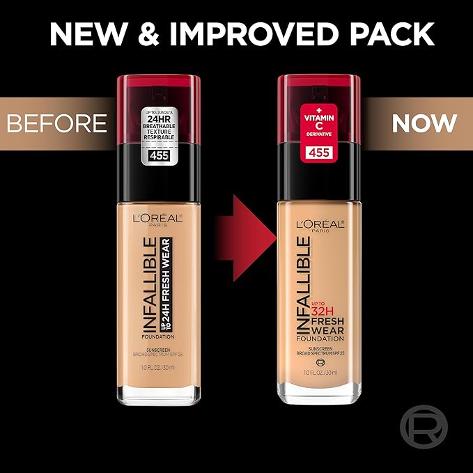 L'Oreal Paris Makeup Infallible Up to 32 Hour Fresh Wear Lightweight Foundation, 500 Honey Bisque, 1 Fl Oz, Packaging May Vary
