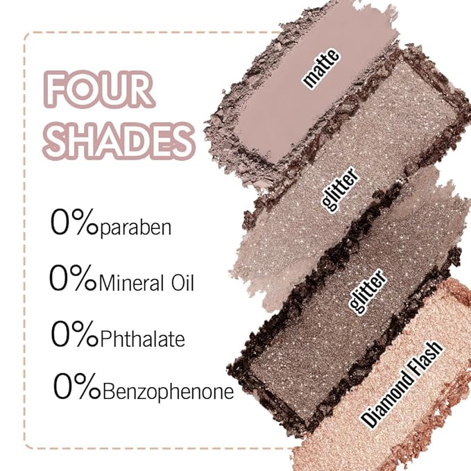 4 Colors Matte Shimmer Eyeshadow Palette for Eye Makeup, Rose Gold Dark Brown Gray Eyeshadow Quads Velvety Pigmented Blendable Matte, Talc-Free