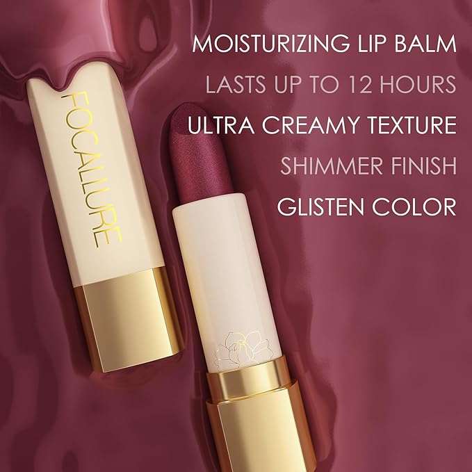 FOCALLURE Moisturizing Shiny Lipstick,Pearl Shimmery Finish,Hydrating Tinted Lip Balm with Creamy Texture,Long Lasting High Pigmented Lip Stain,One Bite