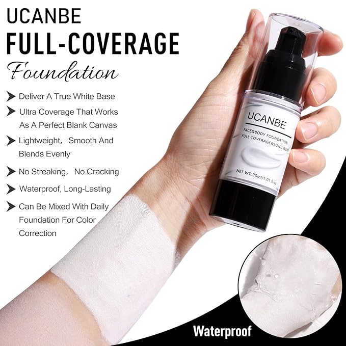 UCANBE Black Halloween Makeup Kit – Skeleton Skull Vampire Gothic Makeup Set for SFX Cosplay Costume -Eyeshadow, White Foundation, Black Lipstick & Eyeliner, Self Adhensive Eyelashes, Brush & Sponges