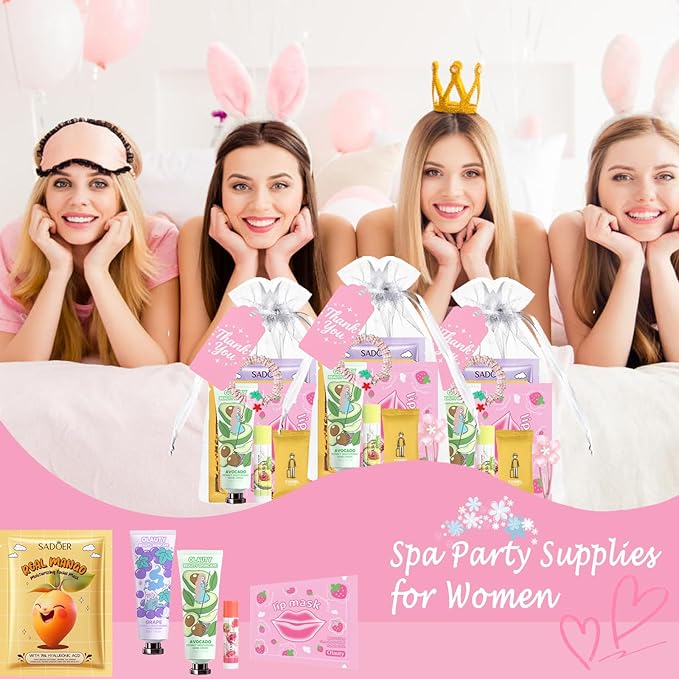 100Pcs Spa Party Supplies for Girls,Spa Party Favors Skincare Fruit Face Masks,Lip Masks,Under Eye Patches,Hand Cream,Lip Balm,Compressed Towel,Hair Tie,Spa Birthday Sleepover Party Supplies for Women
