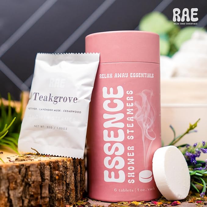 Relax Away Essence Shower Steamers 6 Pack - Essential Oil Aromatherapy - Tranquil, Citrus Mist, Breathe Ease, Teak Grove, Soft Slumber, Zest - Rejuvenate & Relax - Earth-Friendly Packaging