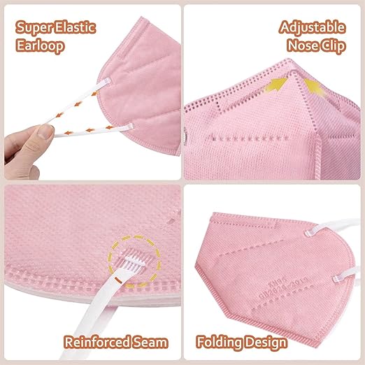 KN95 Face Masks 100 PCS, 5-Ply KN95 Pink Masks,Breathable Protection Masks, Individually Wrapped, Cup Dust Safety Mask
