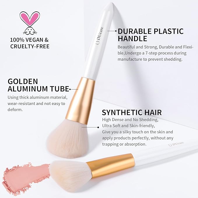 Ducare Angled Blush Brush & Tapered Powder Brush 2Pcs Makeup Brushes Set, Pointed Powder Brush for Light Application Fluffy Blush Brush Perfect for Blush,Highlighting, Defining and Contouring