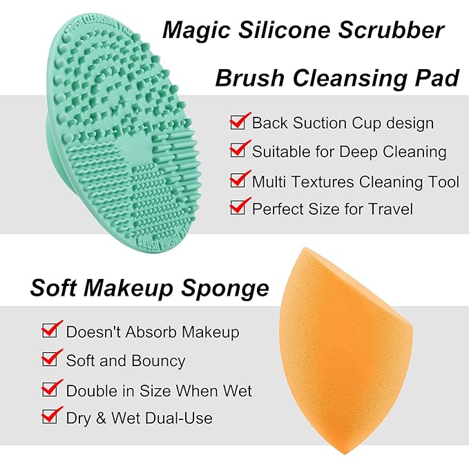 Bueart Design Essential Makeup Brushes set With Travel Retractable Powder Brush vegan Hair for Foundation concealer eyeshadow face Contour Brush (10Pcs Pearl Black)