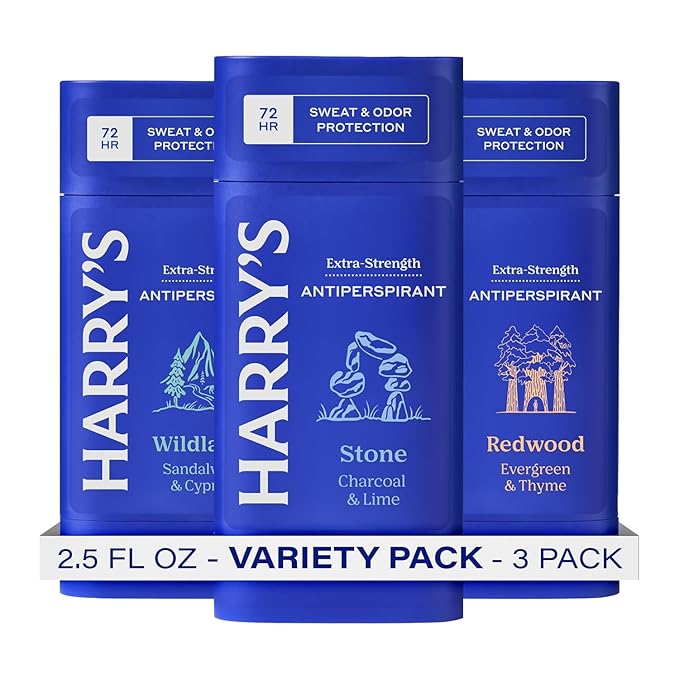 Harry's Extra-Strength Antiperspirant Deodorant, Sweat & Odor Control Antiperspirant for Men, Variety Pack - Stone, Redwood, Wildlands, 2.5 oz Pack of 3
