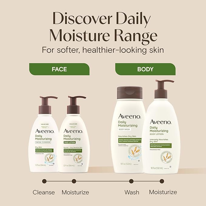Aveeno Daily Moisturizing Face Lotion with Soothing Prebiotic Oat, Gentle Lotion Nourishes Normal to Dry Skin With Moisture, Sensitive Skin, Fragrance-Free, 12 fl. oz