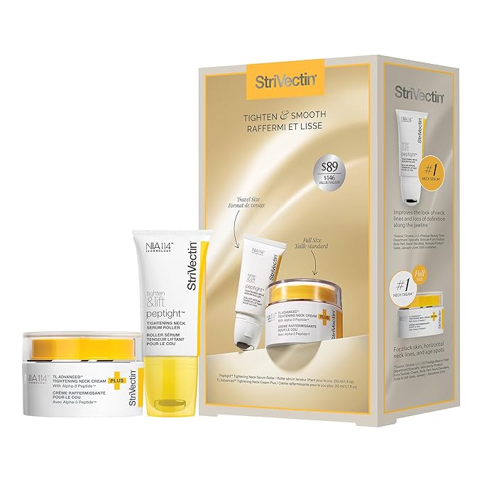 StriVectin Tighten & Smooth Neck Cream and Neck Serum Roller Anti-aging Skin Care 2-Piece Set, Smoothing Look of Wrinkles and Fine Lines, Improves Crepey Skin and Vertical Lines