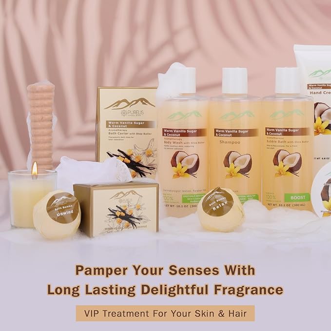 Vanilla Coconut Spa Gift Set Bath & Body Gift Basket. Natural Large Spa Basket! #1 Spa Gift Basket for Women and Men!