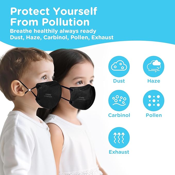 KN95 Masks for Children, 50 Packs 5 Layers Breathable, Disposable Masks With Adjustable Earloop for Boys Girls in School & Travel Outdoor
