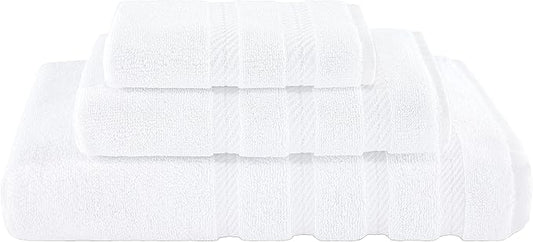 American Soft Linen Premium 3 Piece Towel Set, 1 Bath Towel 1 Hand Towel 1 Washcloth, 600 GSM 100% Cotton Turkish Towels for Bathroom, White Towel Set