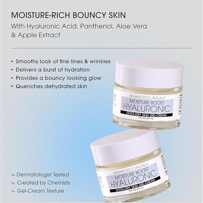 Advanced Clinicals Hyaluronic Acid Face Moisturizer Gel Cream + Hyaluronic Acid Body Cream 2pc Hydrating Skincare Set For Women & Men To Reduce Appearance Of Dry Skin, Wrinkles, & Fine Lines, 2pc Set