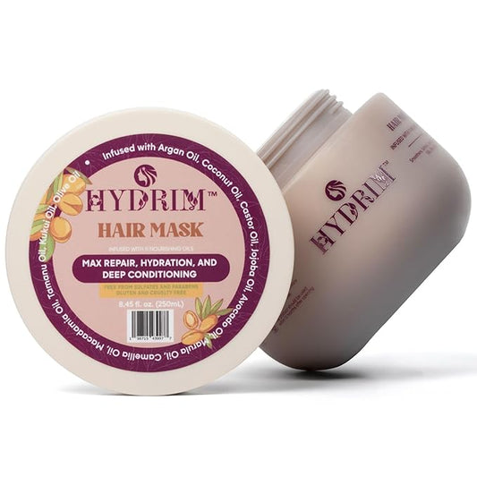Hydrim™ Botanical Hydrating Hair Mask for Damaged Hair – Max Repair & Deep Hair Conditioner – Hair Moisturizer, Infused with Argan Oil Plus 10 More Nourishing Oils – Fresh Floral Aroma, 8.45 fl oz