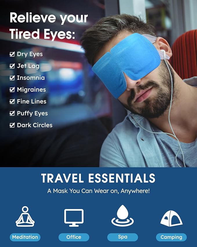 20 Packs Steam Eye Masks for Dry Eyes, Warm Compress Relief for Eye Fatigue & Puffiness, Sleep Heated Eye Mask, Disposable Travel Essentials, Spa Relaxation Gift Women, Party Favors Adults, Blueberry