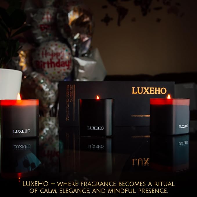 Luxury Scented Candle Gift Set 3-Pack | Champagne, Sandalwood & Amber | Clean Soy Wax | for Women & Men (4.23 oz Each) | 75 Hour Burn Time