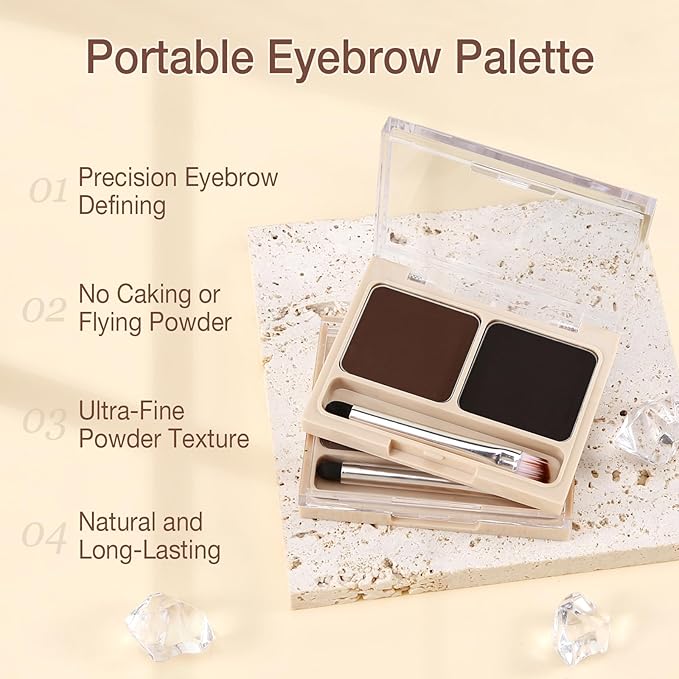 Boobeen 2-Color Eyebrow Palette, Brow Powder Makeup for Sculpting and Defining Brow, Eye Contour Kit with Brush Applicator