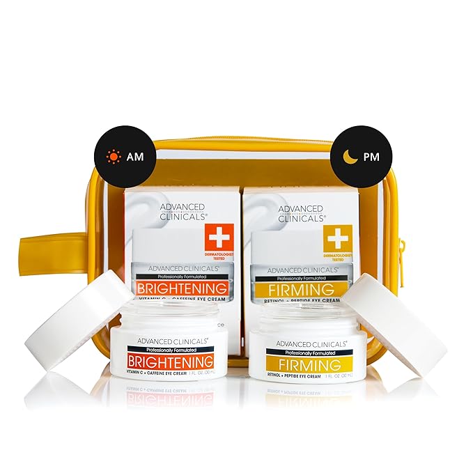 Advanced Clinicals Retinol Eye Cream + Vitamin C Under Eye Cream 2pc Skin Care Set | Visible Anti Aging Under Eyes Face Moisturizer Helps Improve Appearance Of Dark Circles, Puffy Eyes, & Puffiness