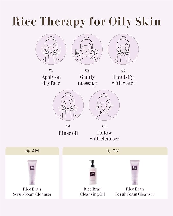 Rice Bran Cleansing Oil (6.8fl oz) - Korean Waterproof Makeup Remover, Deep Cleanser for Oily Skin. Gentle Formula, Residue-Free for Sensitive Skin