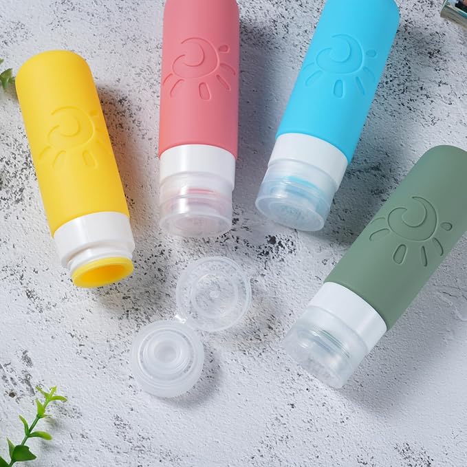 Travel Bottles for Toiletries, TSA Approved Travel Containers 3oz Leak Proof Travel Tubs Refillable Liquid Travel Accessories for Shampoo Conditioner Lotion Body Wash(Multicolored F)