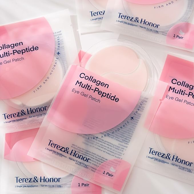 TEREZ & HONOR Peptide Collagen Hydrogel Eye Patches - 24 Pairs Korean Under Eye Masks for Puffy Eyes, Dark Circles, Wrinkles & Undereye Bags - Firming, Hydrating, Travel & Gift Ready Skincare Eye Pads