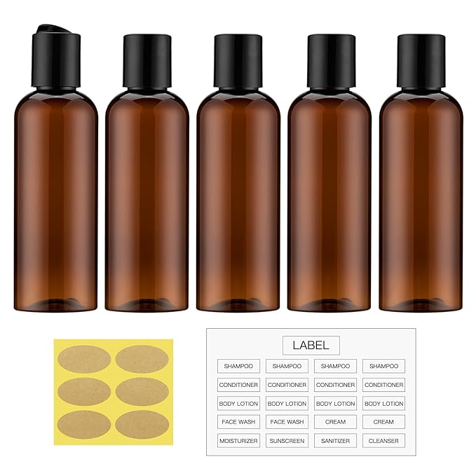 Travel Bottles for Toiletries 3.4 oz - Travel Size Containers for Shampoo Plastic - Small Empty Lotion Squeeze Bottle for Liquid TSA Approved - Leak Proof Mini Conditioner Refillable Amber 100ml
