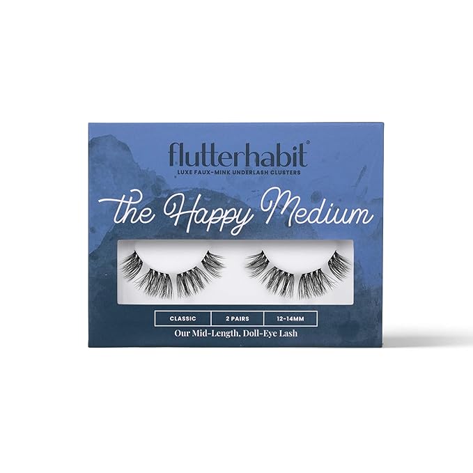 FlutterHabit The Happy Medium Lashes, 2 Sets of Eyelashes, DIY Doll Eyed Lash Extensions, Up to 10 Day Lash Wear, Salon Quality Cluster Eyelashes for a Natural Look, No Glue Included
