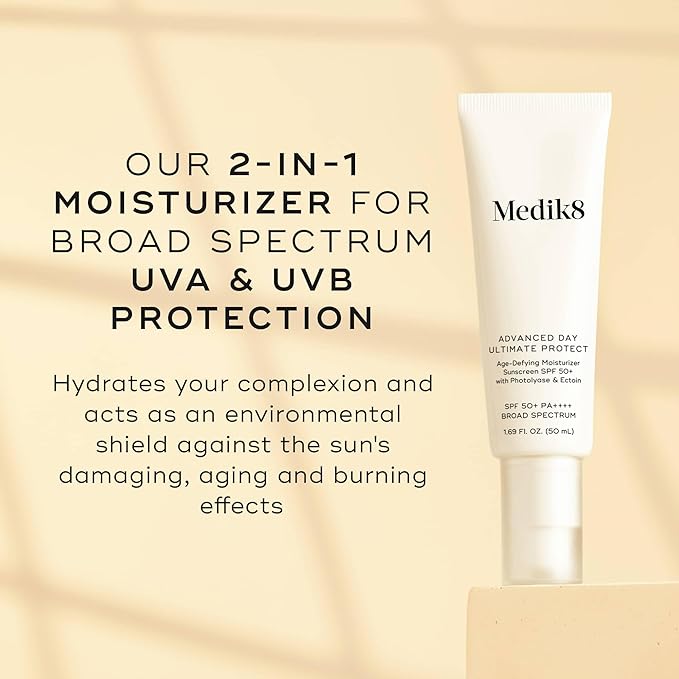 Medik8 Advanced Day Ultimate Protect - Daily Face Moisturizer with Hyaluronic Acid - SPF 50 UVA/UVB Moisturizer Face Cream - Gluten Free - 1.69 oz