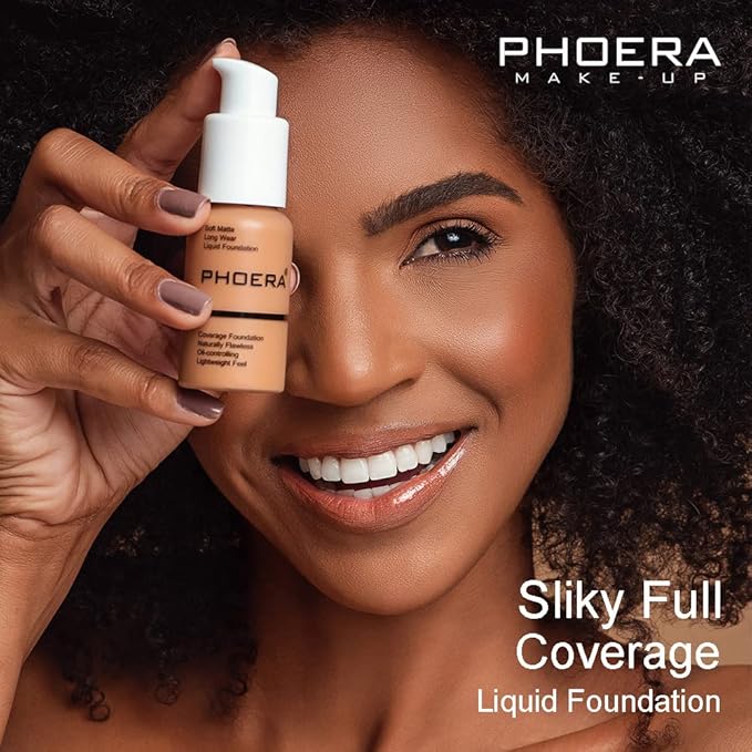 Phoera® Full Coverage Foundation Soft Matte Oil Control Concealer 30ml Flawless Cream Smooth Long Lasting (104 BUFF BEIGE)