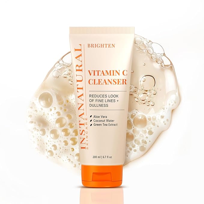 InstaNatural Vitamin C Cleanser | All Natural Face Wash, Brightens Skin, Good for Uneven Texture, USA Made with Coconut Water and Aloe Vera, 6.7 FL Oz