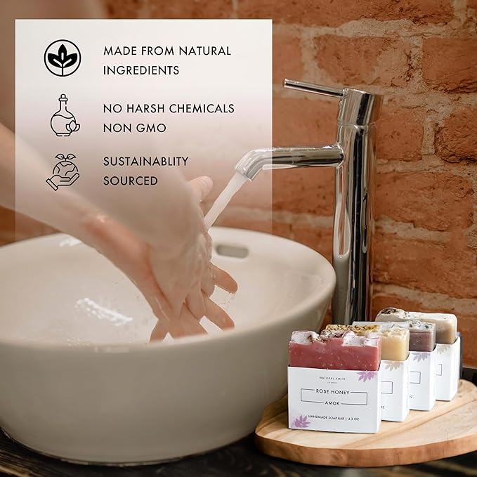 Natural Amor Organic Handmade Soap Bar Set (4 Pack), Made with Natural Ingredients, Cold Process Soap, Soap Gift Set for Women