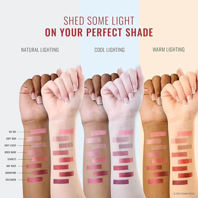 Runway Rogue Pearl Glam Long Wear Shimmer Liquid Lipstick, Metallic Cool-Toned Pink-Nude Lipstick with Silver and Gold Shimmer, ‘Soft Light’