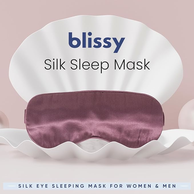 Blissy Silk Sleep Mask - Silk Eye Sleeping Mask for Women & Men for Total Blackout - 100% Pure Mulberry Silk, 22 Momme 6a Fibers - Blindfold Silk Sleep Mask Side Sleeper Eye Cover (Plum)