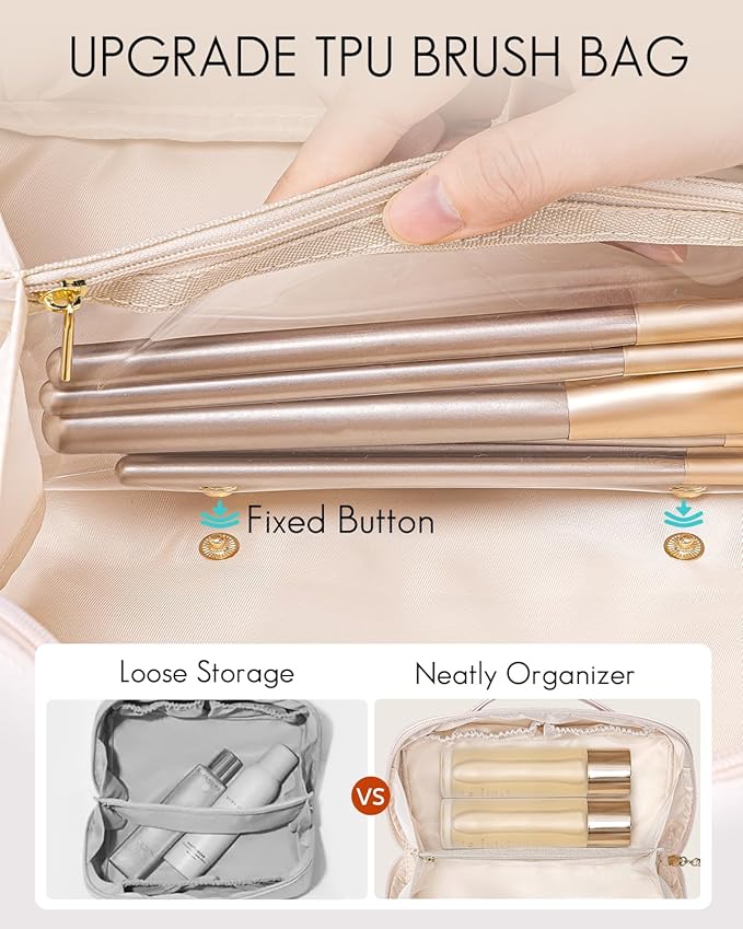 Vlando Makeup Bag,Large Capacity Toiletry Bag for Women Waterproof Portable Make up Pouch PU Leather Open Flat Cosmetic Bag(Pink)