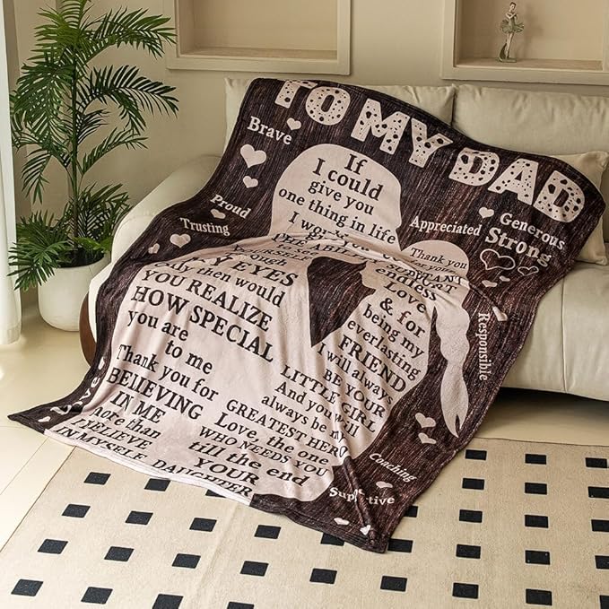 Fathers Day Blanket Gifts for Dad from Daughter, Best Dad Ever Blanket, Father Throw Blankets, 70" L x 50" W