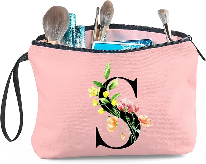 Women Birthday Unique Bride to be Bridal Shower Initial Gifts for Mom Sister Friend Her Teacher Aunt Makeup Cosmetic Bag with Mirror Mothers Day Christmas Graduation S