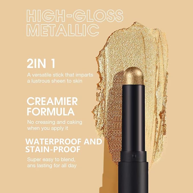 Rose Gold Eyeshadow Stick, Shimmer Cream Eyeshadow Pencil Makeup, High Pigment Long Lasting Waterproof Eye Shadow Pen Women Multi-Dimensional Hypoallergenic Eye Highlighter Stick (16#)